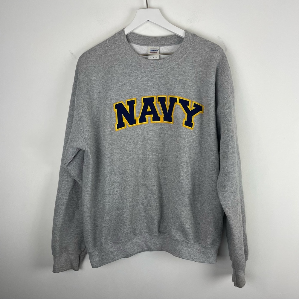 Vintage Navy Oversize Raglan Sweatshirt Size Large Gray Blue Yellow